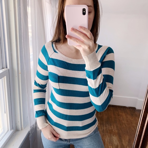 Active Basic M Blue Cream Striped Sweater - Picture 1 of 6